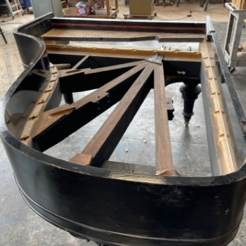 top view of a grand piano about to be restored by JP Fine Tuning<br />

